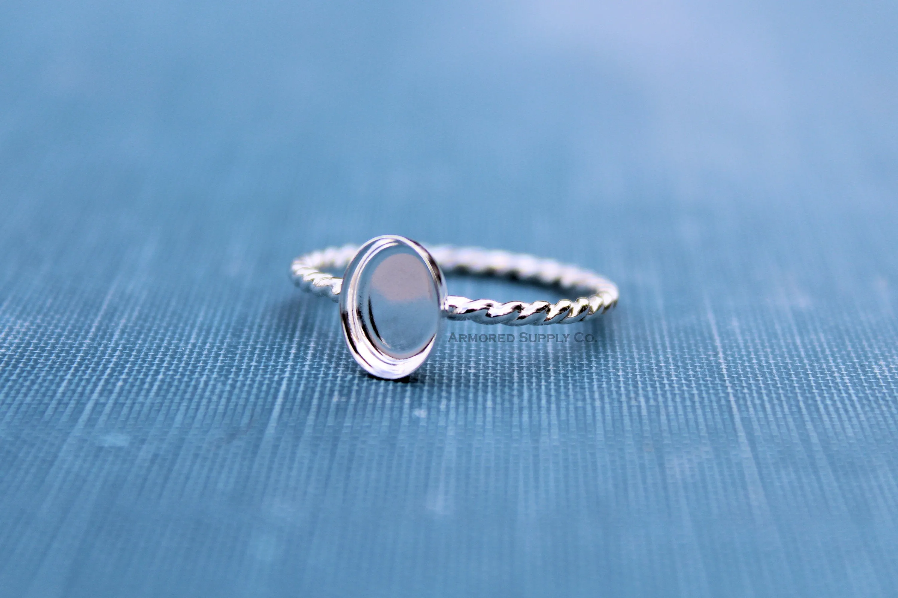 18x13mm Oval Bezel Silver ROPE Ring blank