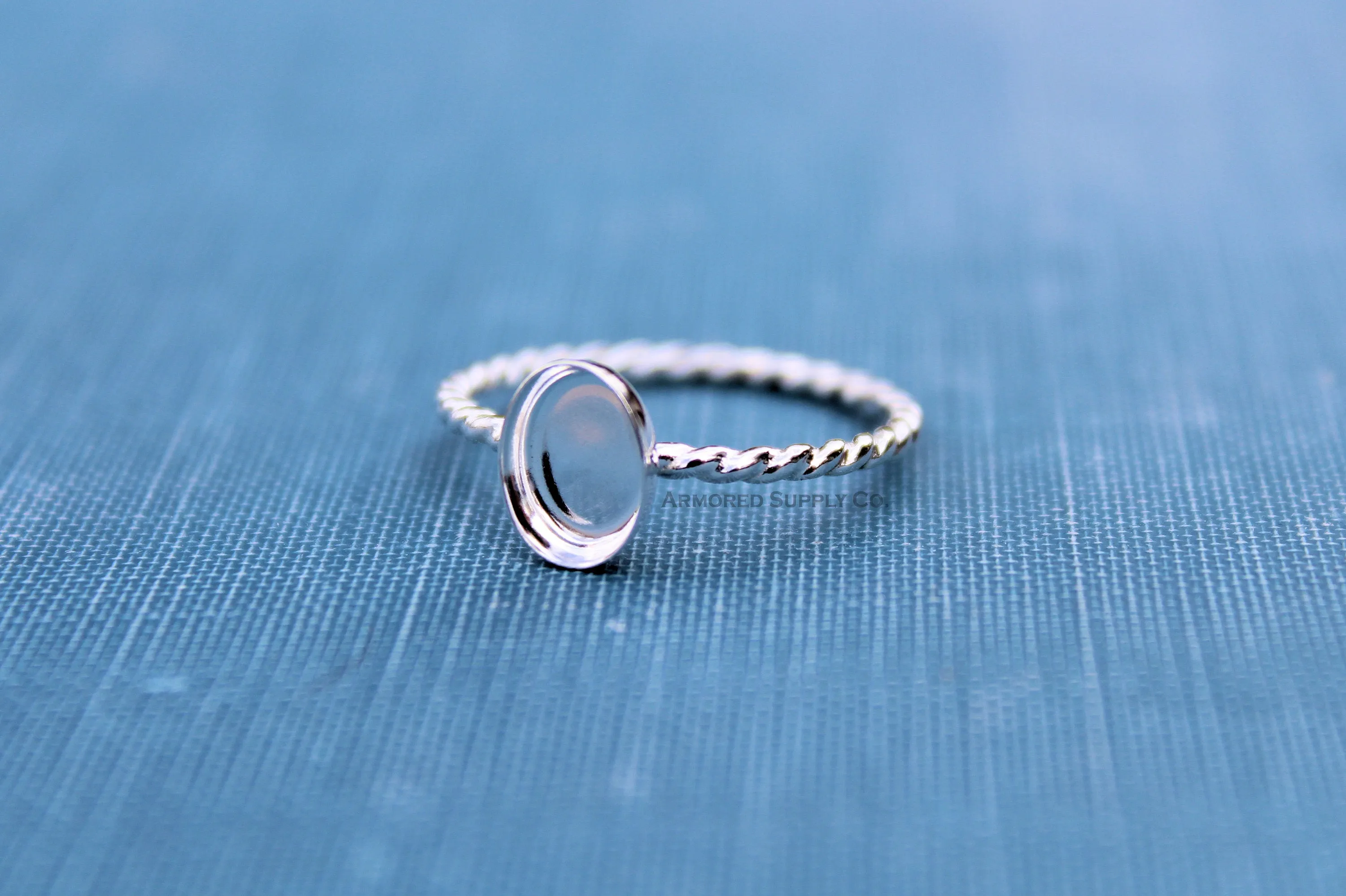 18x13mm Oval Bezel Silver ROPE Ring blank