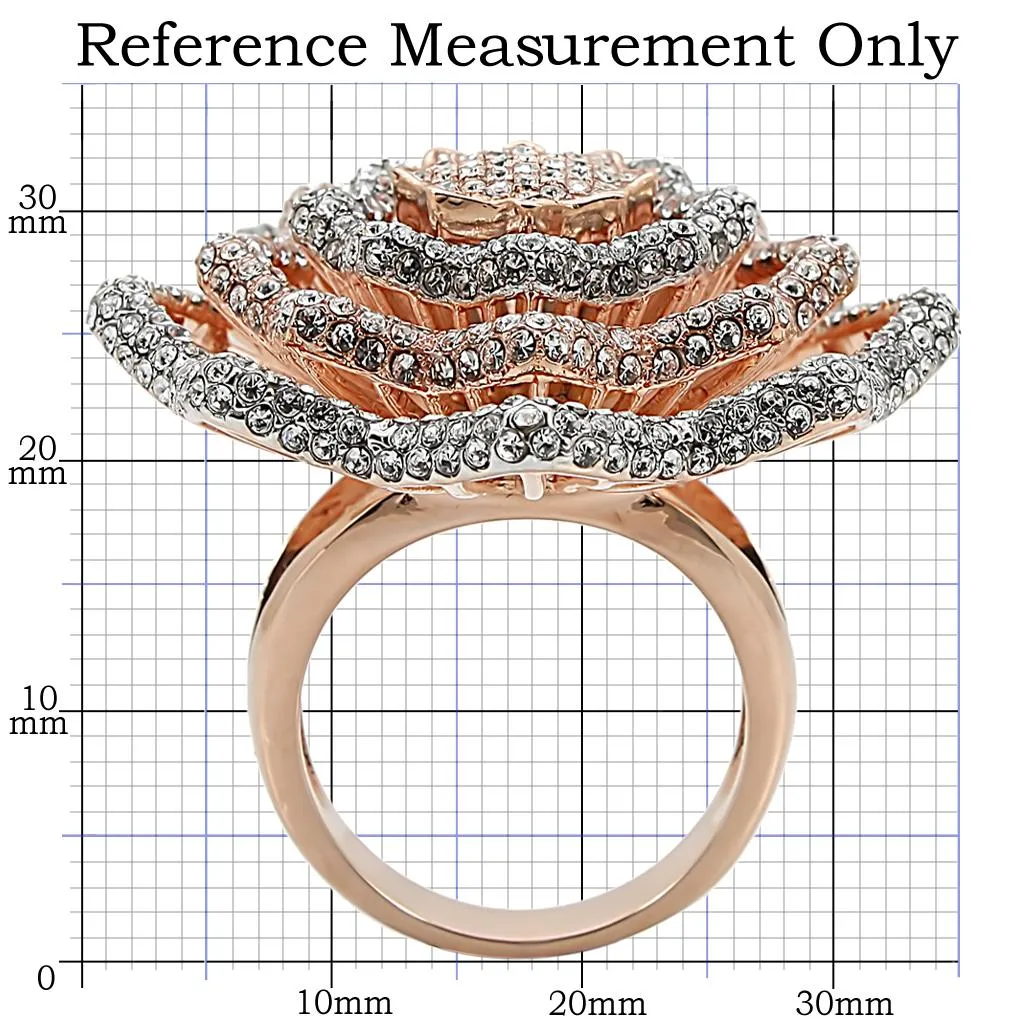 1W023 Rose Gold   Rhodium Brass Ring with Top Grade Crystal in Clear