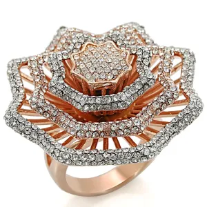 1W023 Rose Gold   Rhodium Brass Ring with Top Grade Crystal in Clear