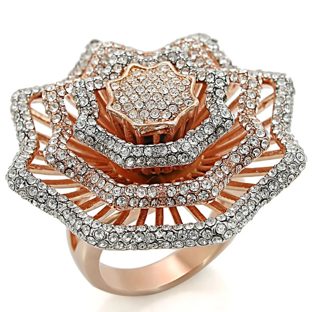 1W023 Rose Gold   Rhodium Brass Ring with Top Grade Crystal in Clear