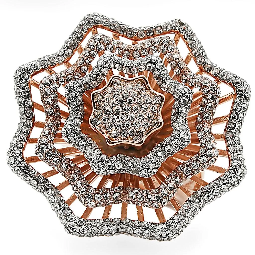 1W023 Rose Gold   Rhodium Brass Ring with Top Grade Crystal in Clear