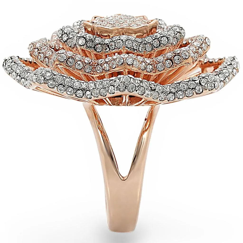 1W023 Rose Gold   Rhodium Brass Ring with Top Grade Crystal in Clear