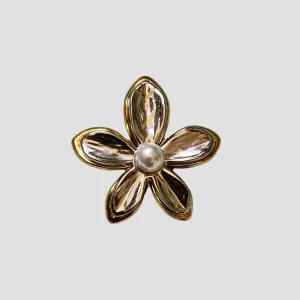 2-Tone Flower Pearl 18k Gold Ring