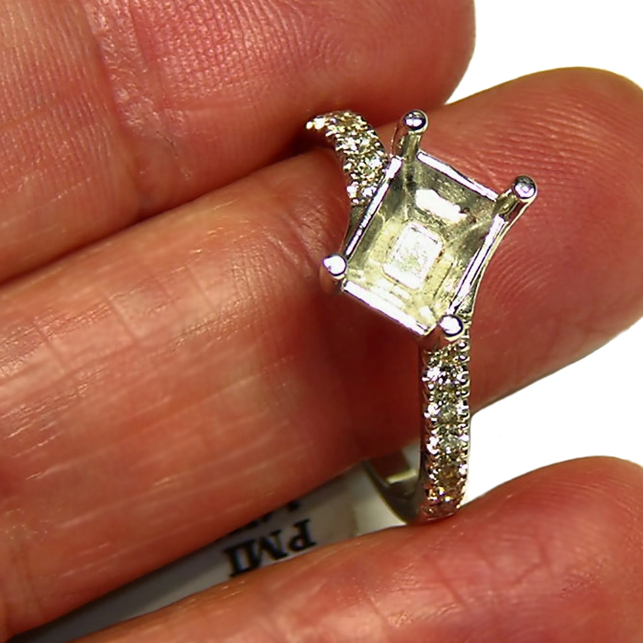 .24ct Diamond Engagement Ring 14k White Gold Semi Mount Emerald Shape