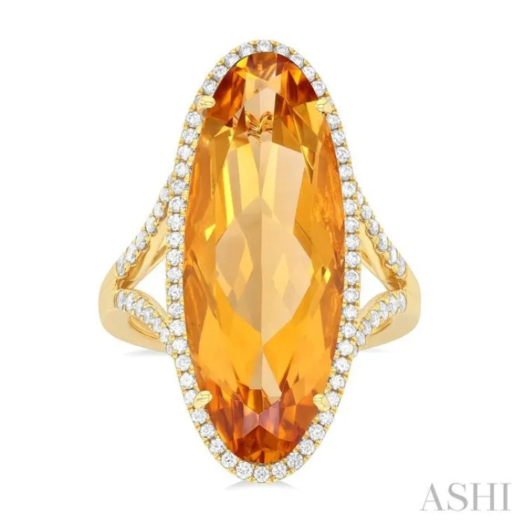 26x10 MM Oval Cut Citrine and 1/2 ctw Round Cut Diamond Halo Semi Precious Ring in 14K Yellow Gold