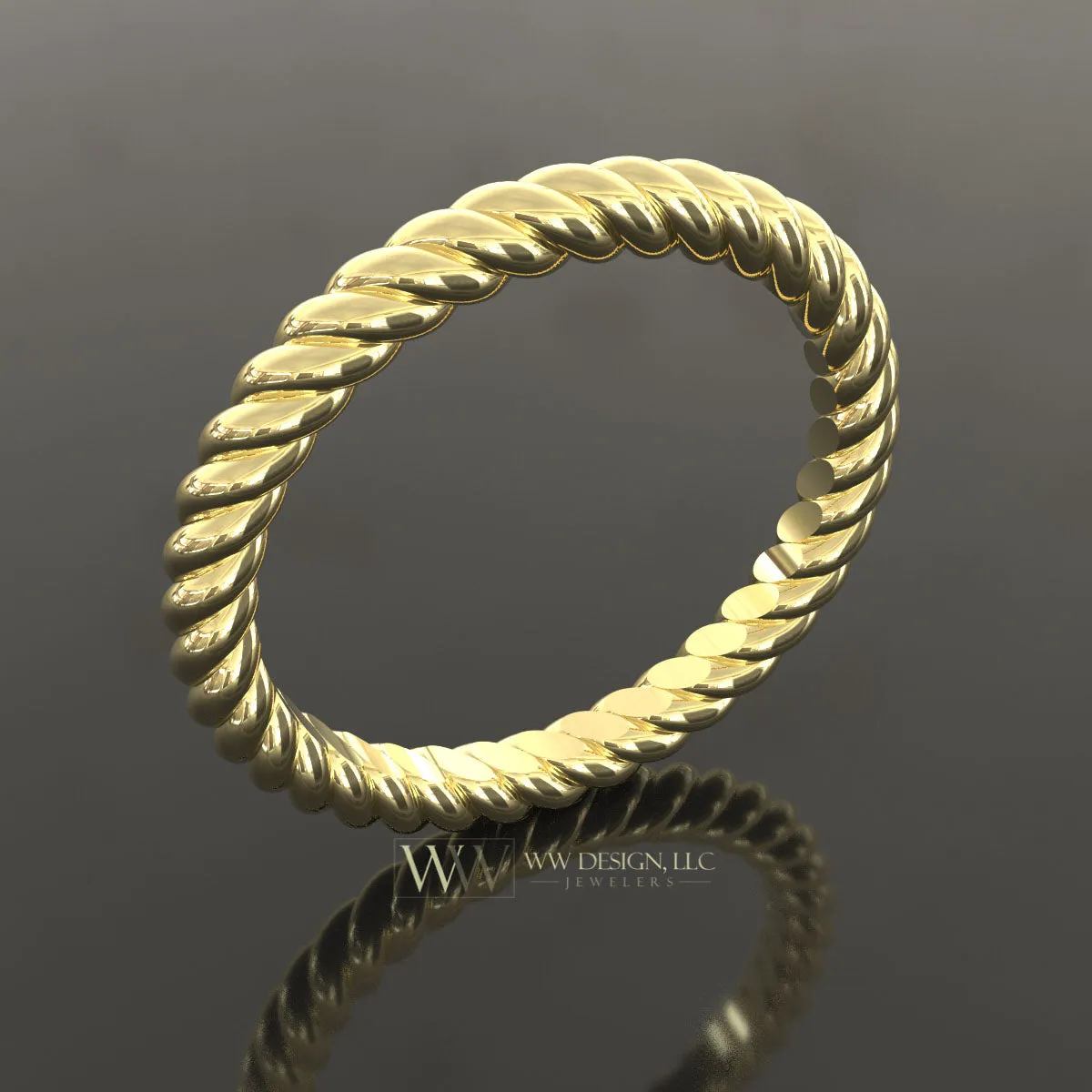 2mm Rope Ring Wedding Band - 10k, 14k, 18k, 22k Gold, Platinum, Palladium