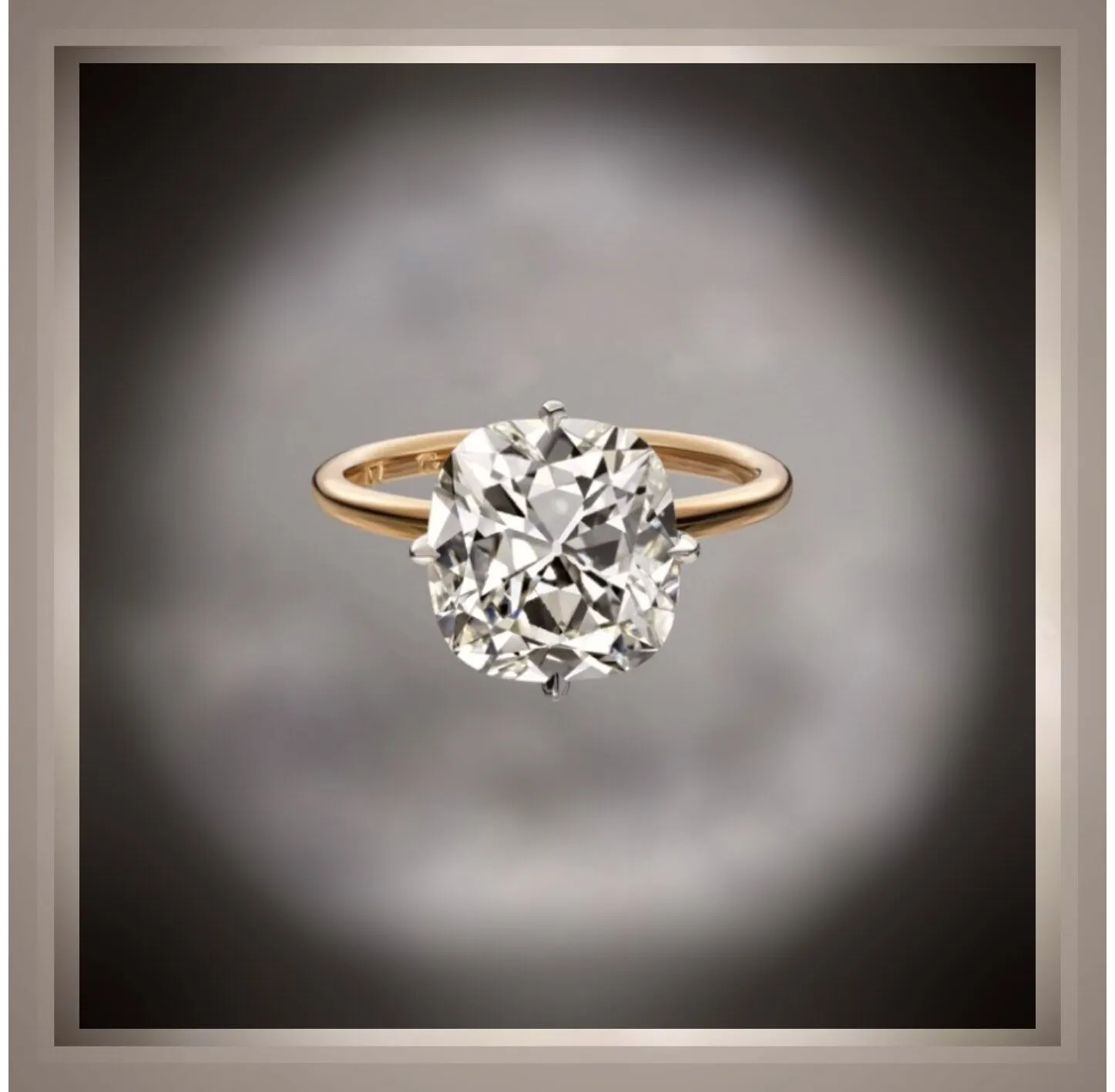3.04 Ct Cushion Cut Diamond Solitaire  Compass set Engagement Ring  VS2 G 14K & Platinum with *** FREE WEDDING BAND