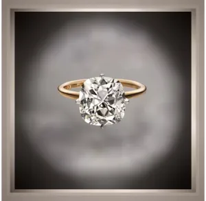 3.04 Ct Cushion Cut Diamond Solitaire  Compass set Engagement Ring  VS2 G 14K & Platinum with *** FREE WEDDING BAND