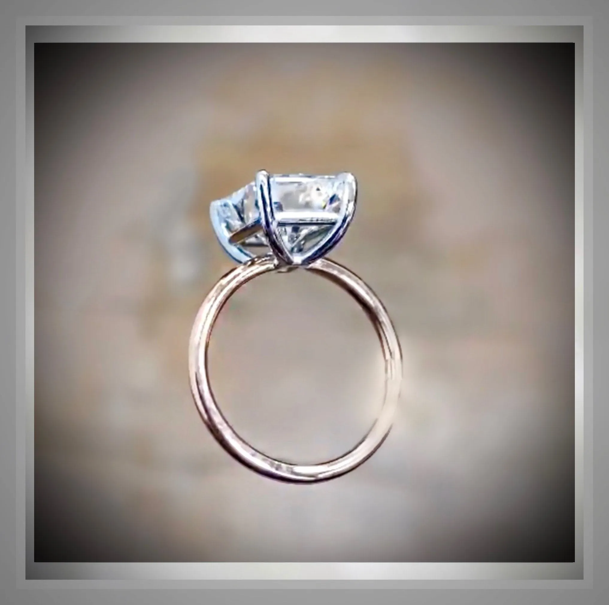 3.04 Ct Cushion Cut Diamond Solitaire  Compass set Engagement Ring  VS2 G 14K & Platinum with *** FREE WEDDING BAND