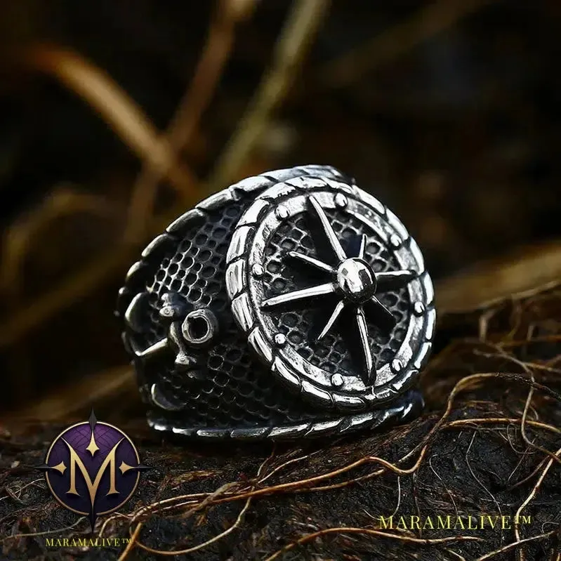 316L Stainless Steel Viking Cross Compass Runic Pirate Men's Ring Nautical Fashion Jewelry