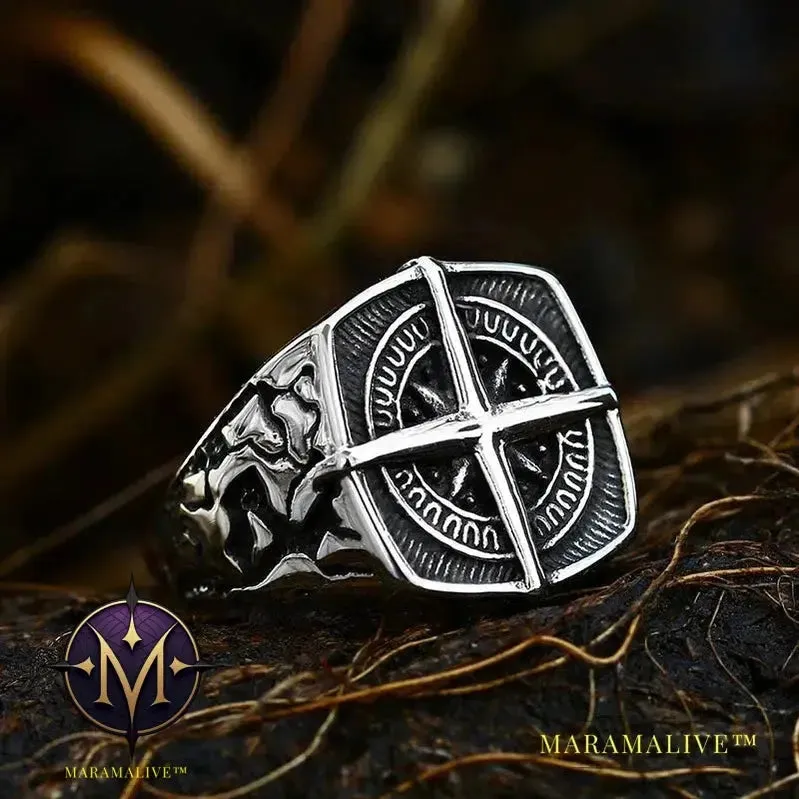 316L Stainless Steel Viking Cross Compass Runic Pirate Men's Ring Nautical Fashion Jewelry