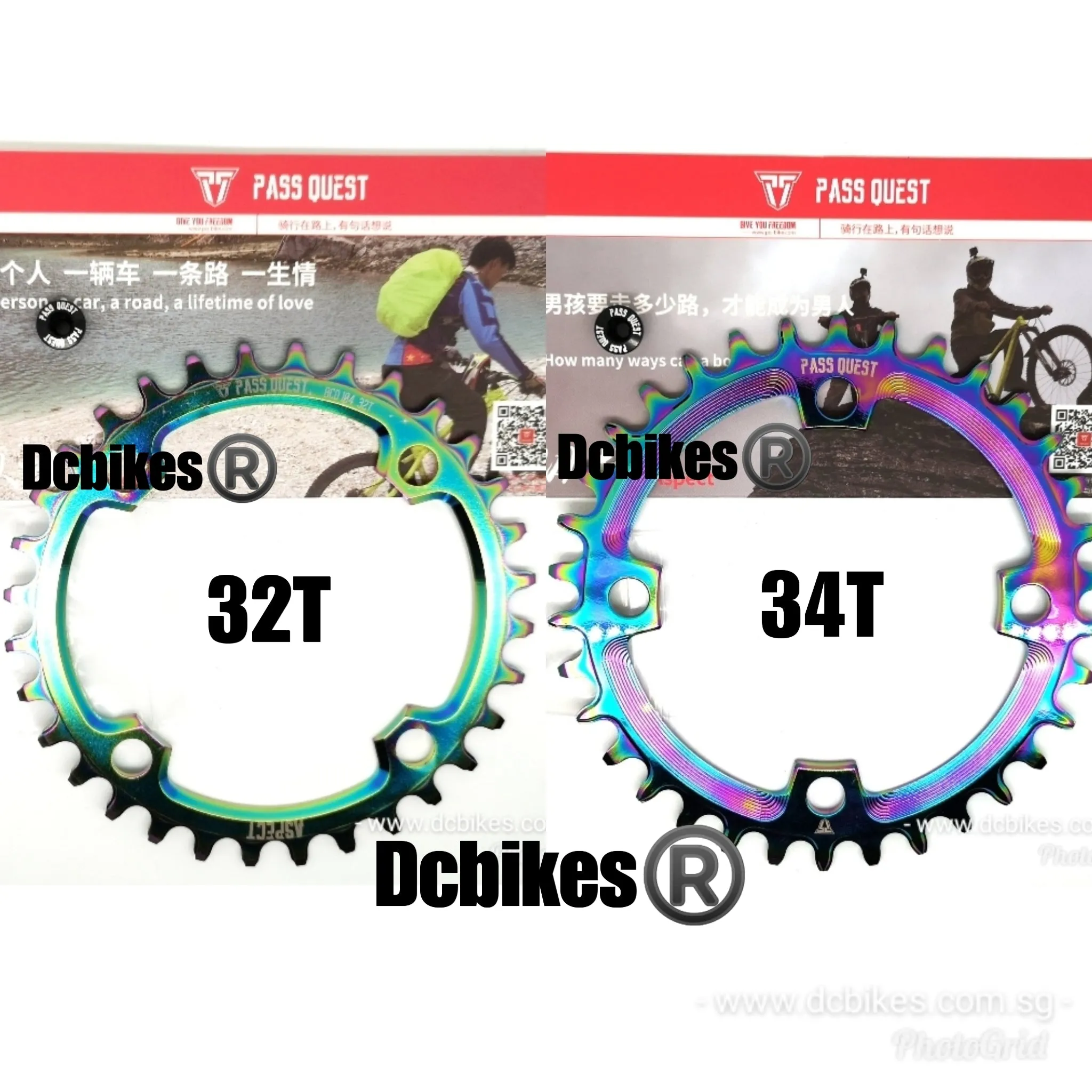 32T | 34T Oil Slick 104BCD Titanium Plated MTB Narrow Wide Chain Ring