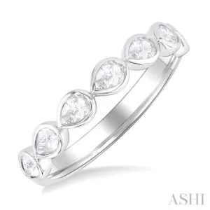 3/4 ctw East-West Set Pear Cut Bezel Diamond Stackable Fashion Band in 14K White Gold