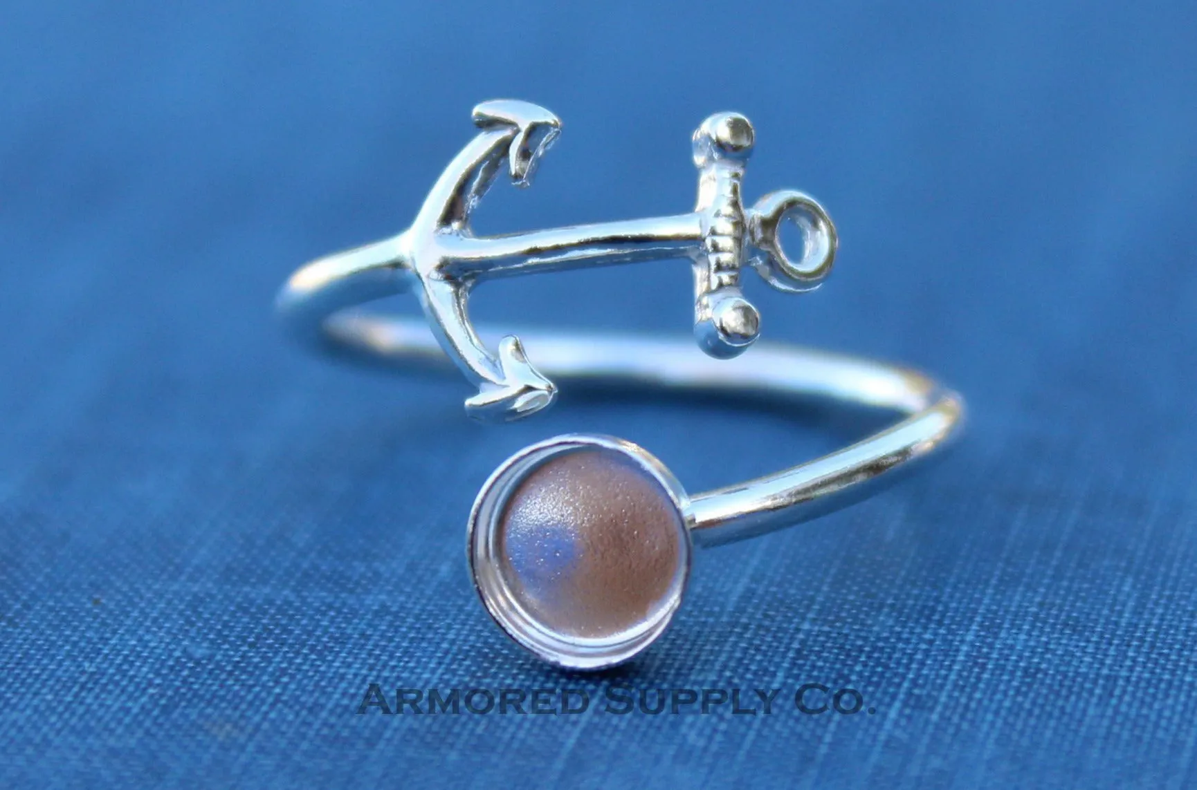 3mm Bezel Silver Anchor Wrap Bypass Adjustable Ring blank