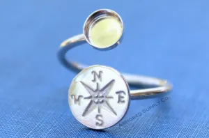 4mm Silver Compass Wrap Bypass Adjustable Bezel Ring blank