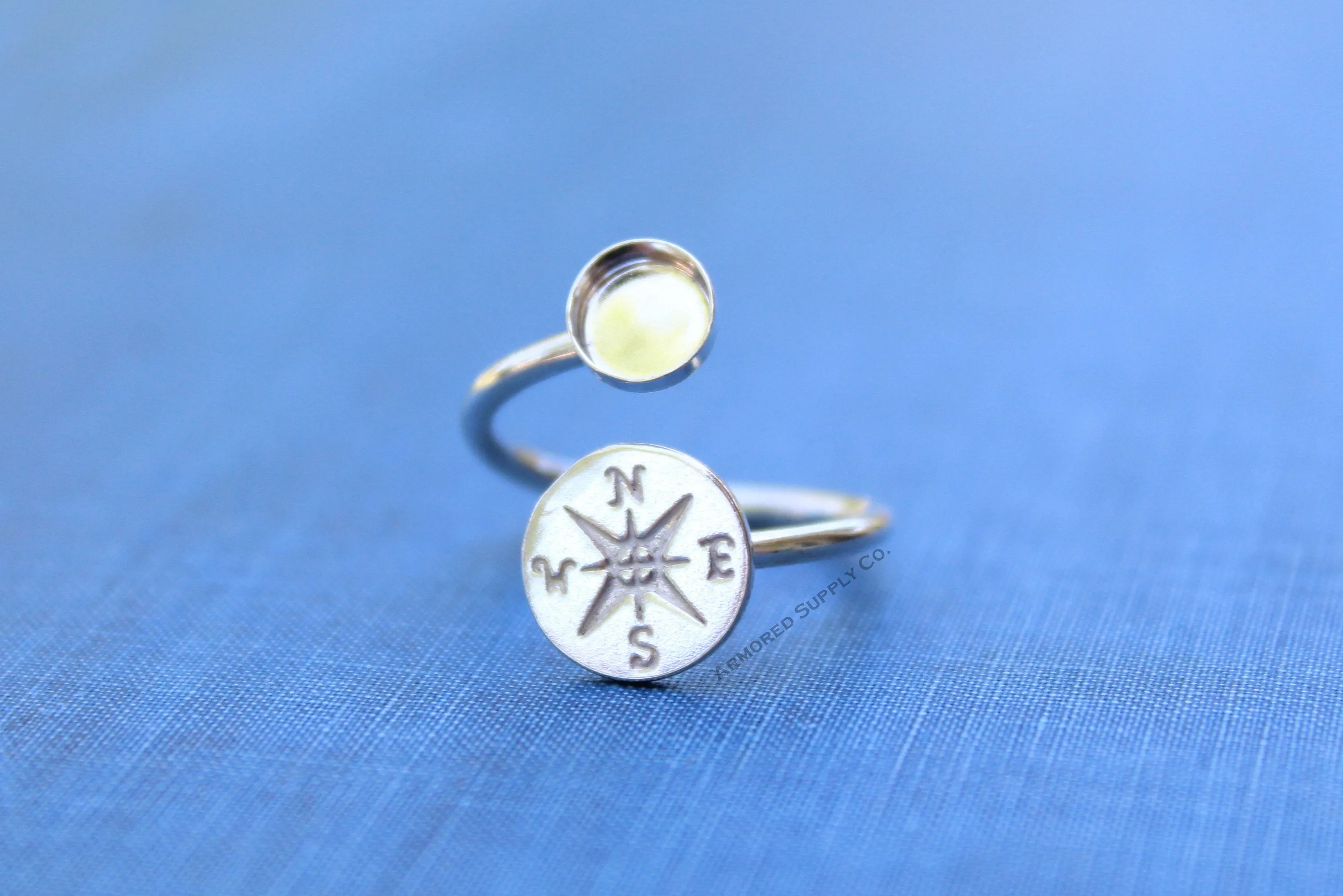4mm Silver Compass Wrap Bypass Adjustable Bezel Ring blank