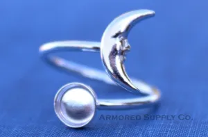 4mm Silver Crescent Moon Wrap Bypass Adjustable Bezel Ring blank