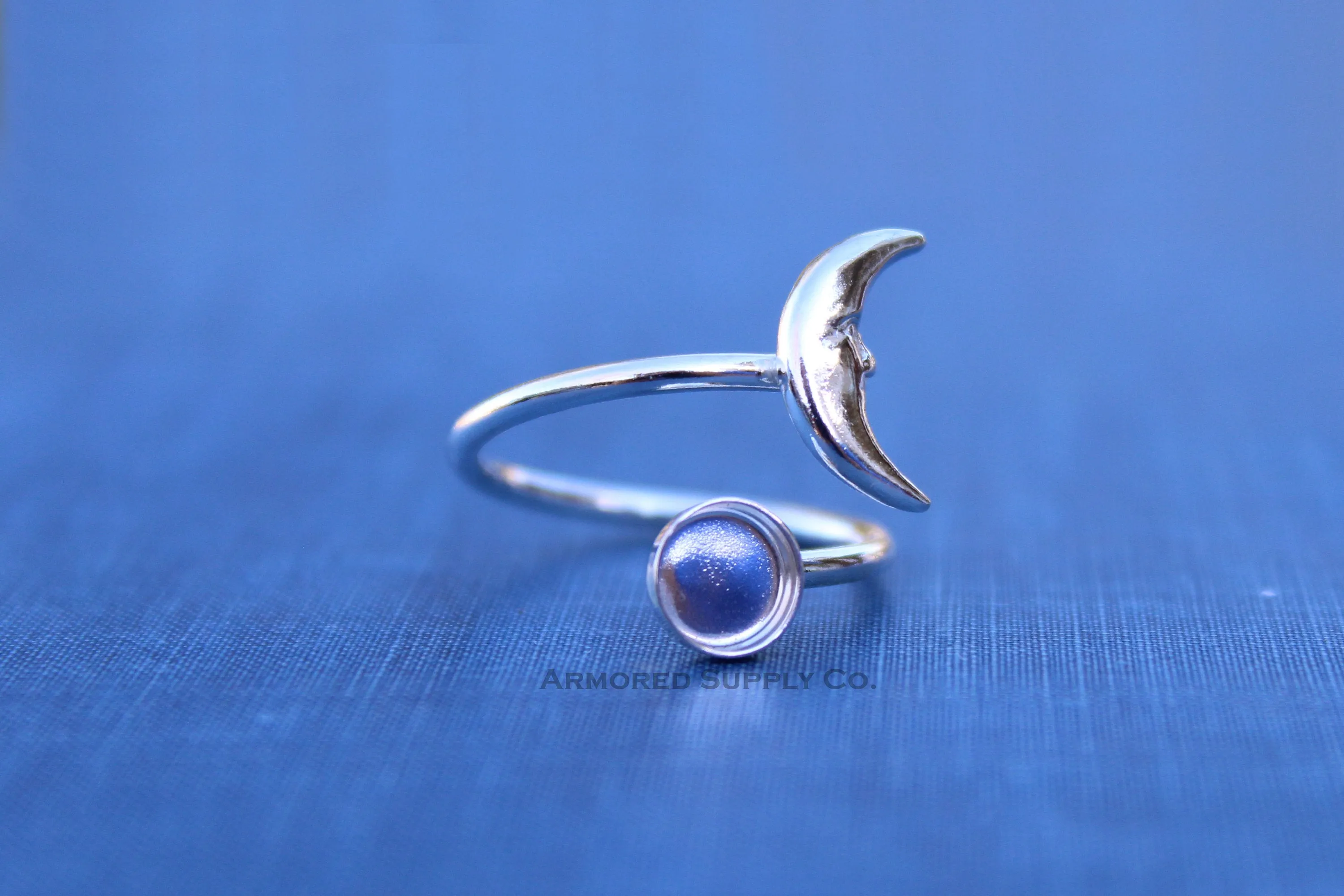 4mm Silver Crescent Moon Wrap Bypass Adjustable Bezel Ring blank