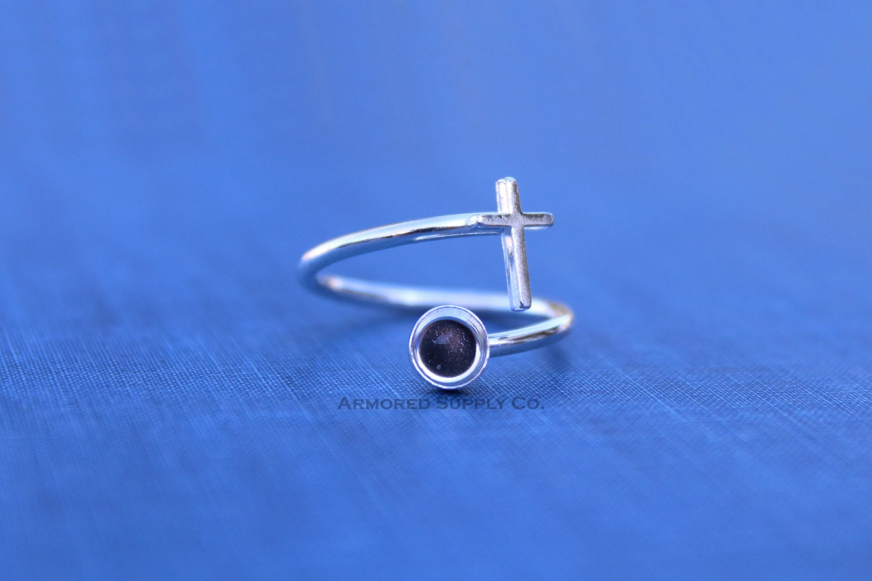 4mm Silver Cross Adjustable Wrap Bypass Bezel Ring blank