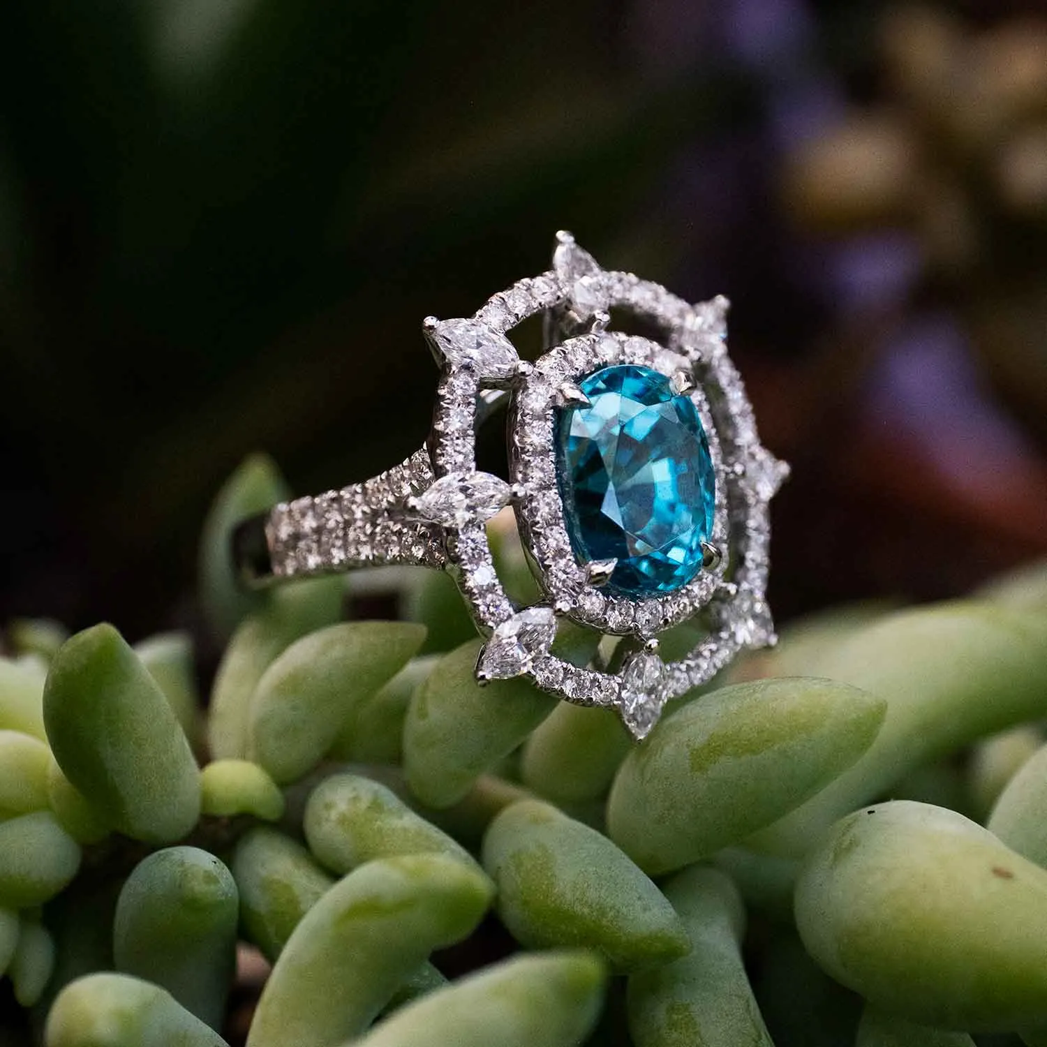 5.44 Carat Blue Zircon Gemstone Ring in 14k White Gold