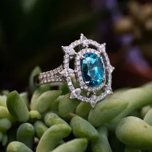 5.44 Carat Blue Zircon Gemstone Ring in 14k White Gold