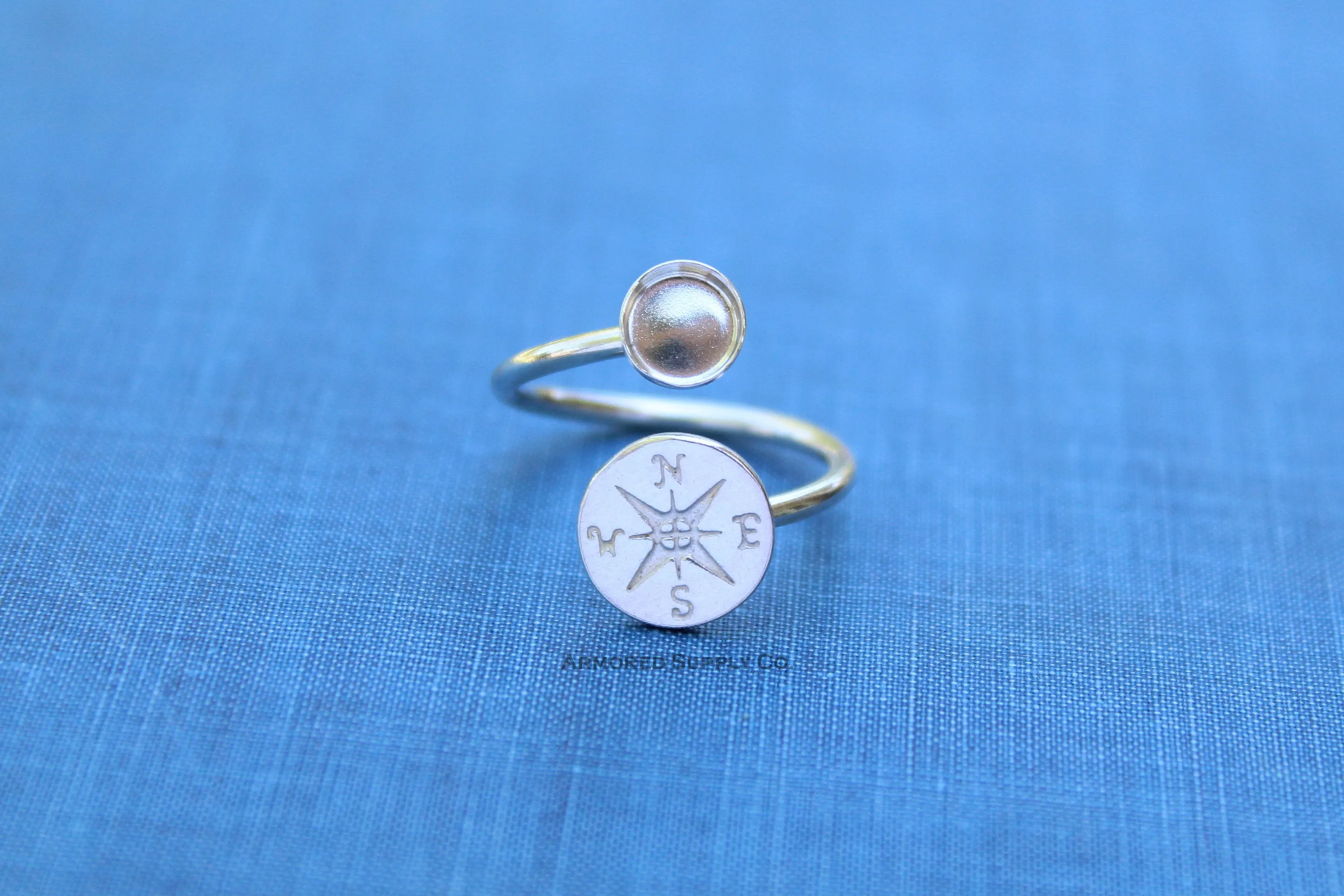 5mm Silver Compass Wrap Bypass Adjustable Bezel Ring blank