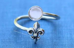 5mm Silver Fleur De Lis Wrap Bypass Adjustable Bezel Ring blank