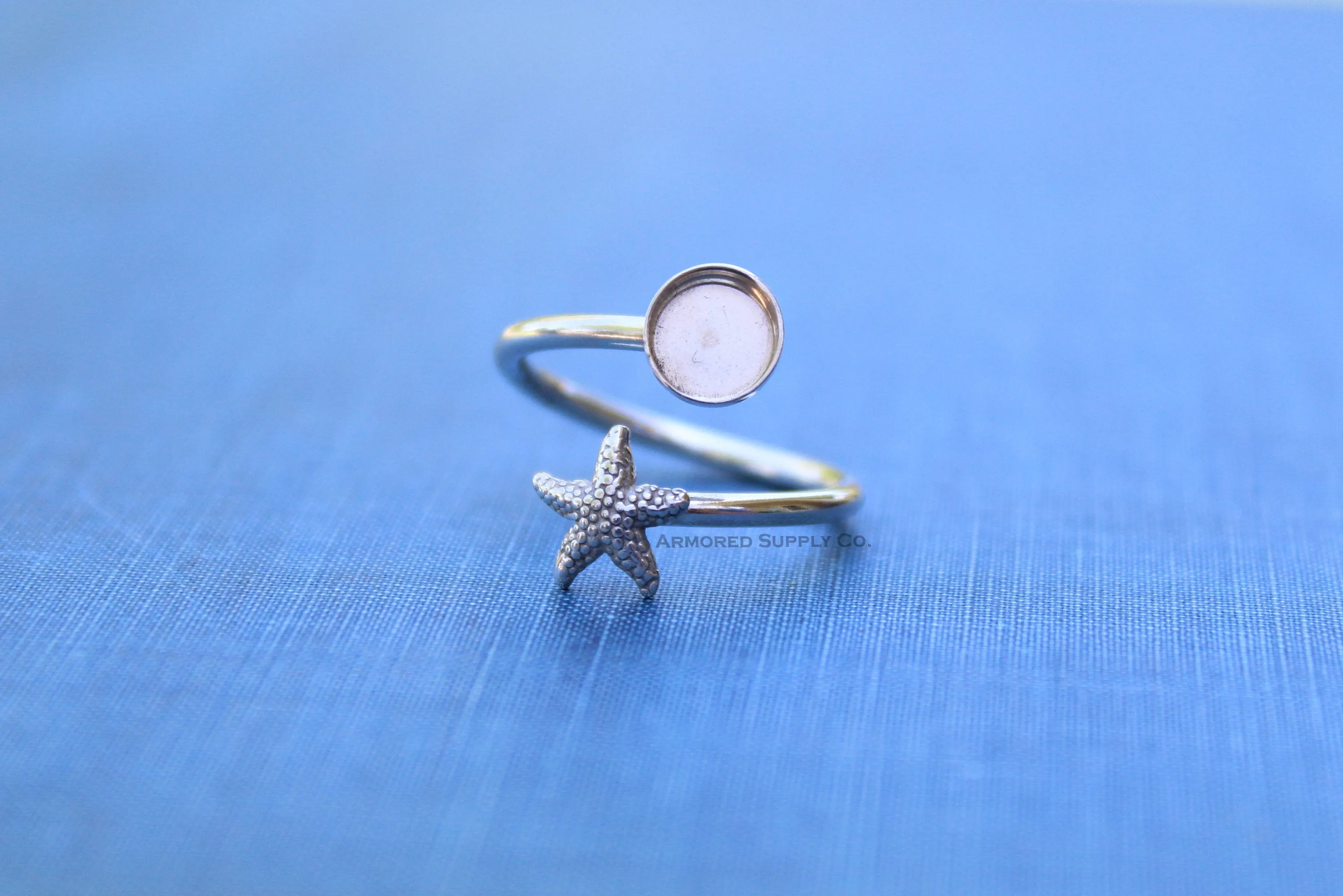 5mm Silver Starfish Wrap Bypass Adjustable Bezel Ring blank