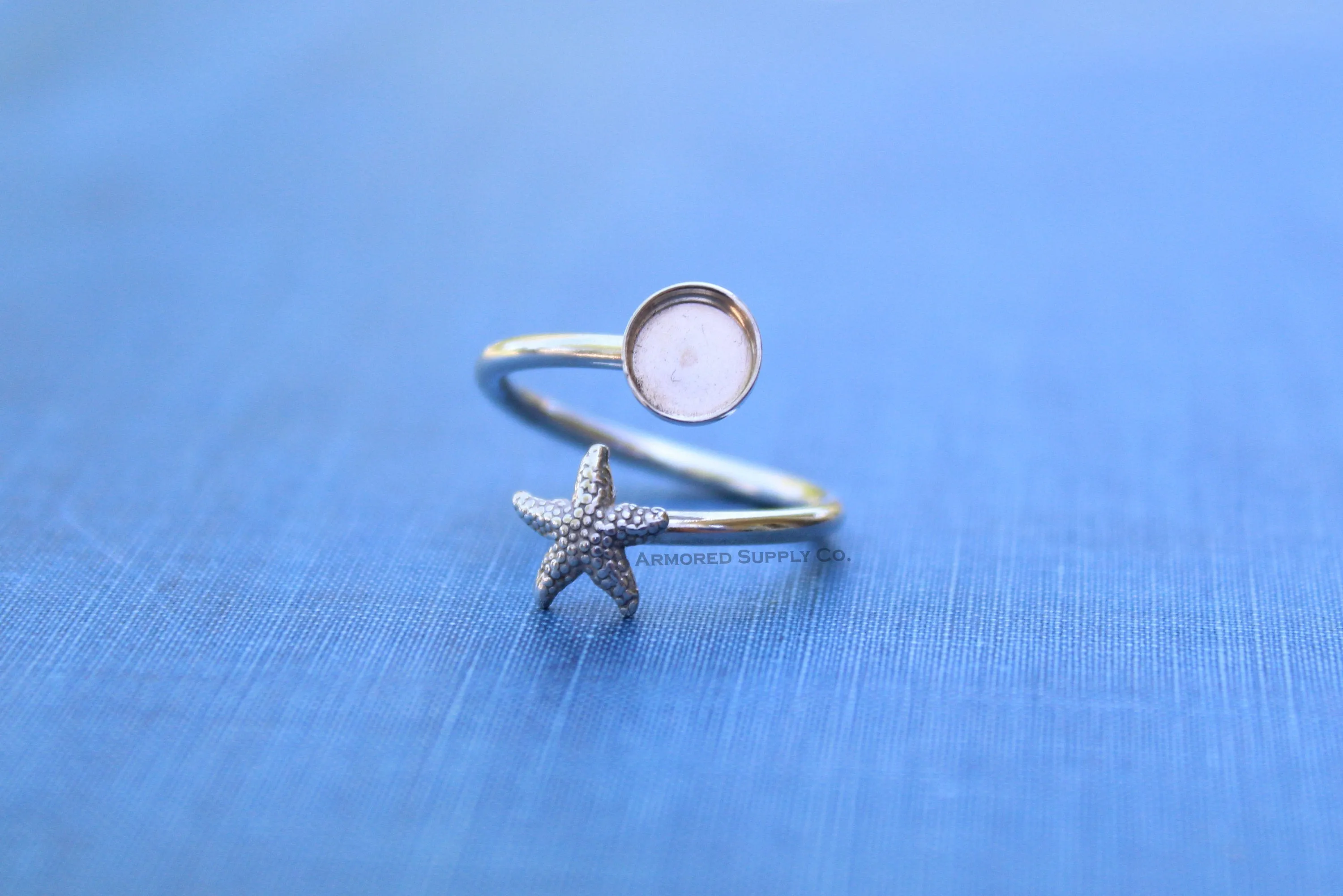 5mm Silver Starfish Wrap Bypass Adjustable Bezel Ring blank