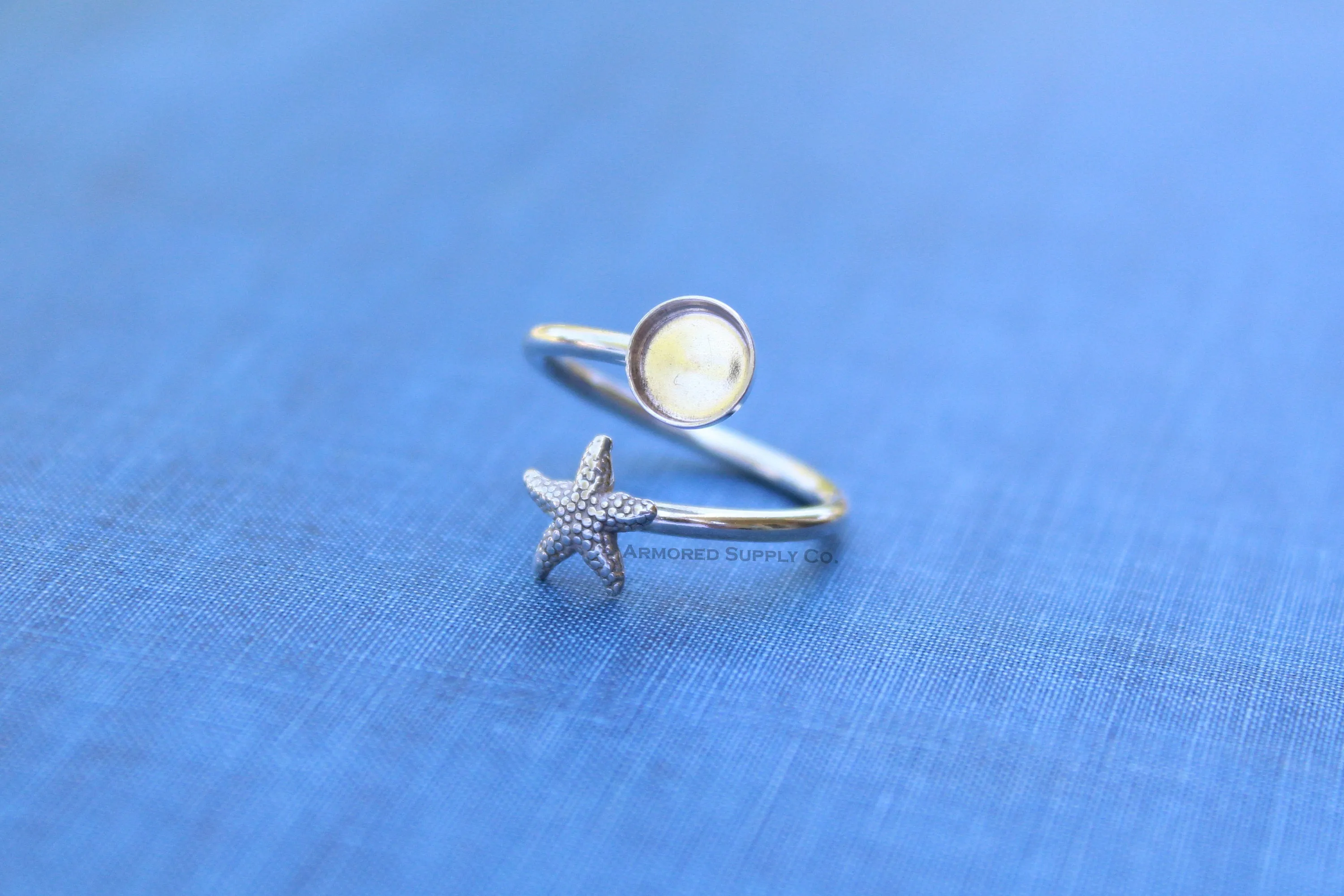 5mm Silver Starfish Wrap Bypass Adjustable Bezel Ring blank