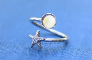 5mm Silver Starfish Wrap Bypass Adjustable Bezel Ring blank