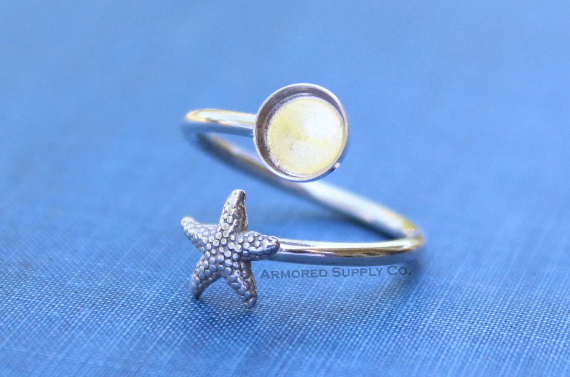5mm Silver Starfish Wrap Bypass Adjustable Bezel Ring blank
