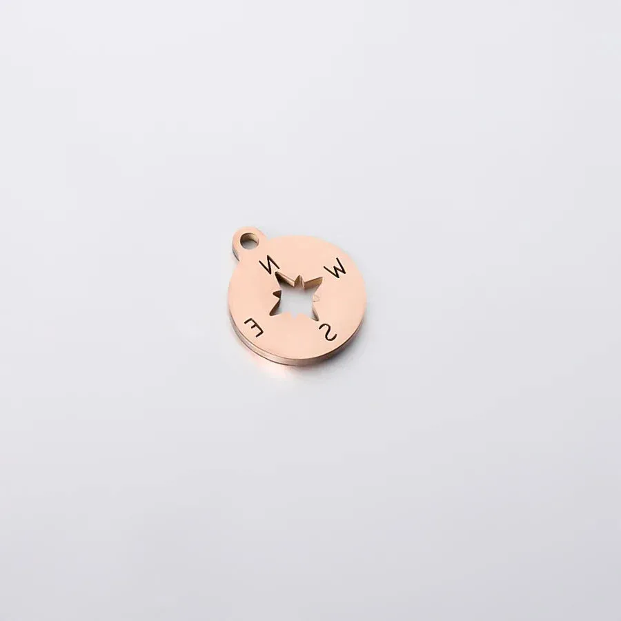 5pcs Stainless Steel Small Circular Compass Charm Pendants Letters Necklace Bracelet Charms Accessories for DIY Jewlery Making
