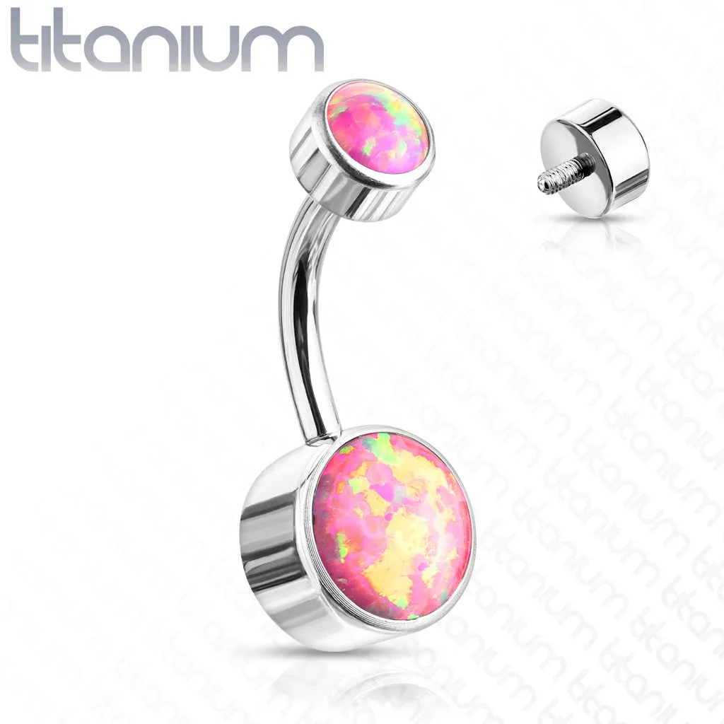 6 mm Opal Bezel Set Solid Titanium Belly Button Rings