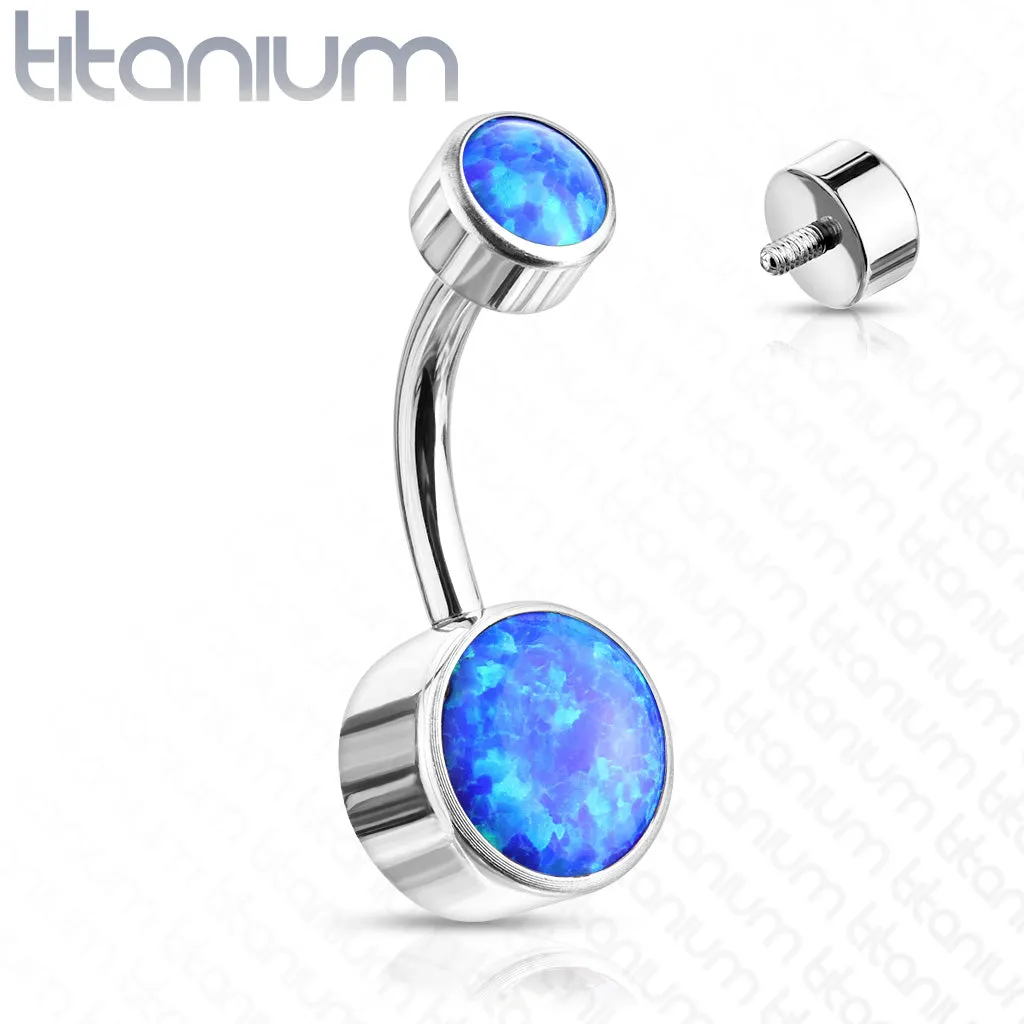 6 mm Opal Bezel Set Solid Titanium Belly Button Rings