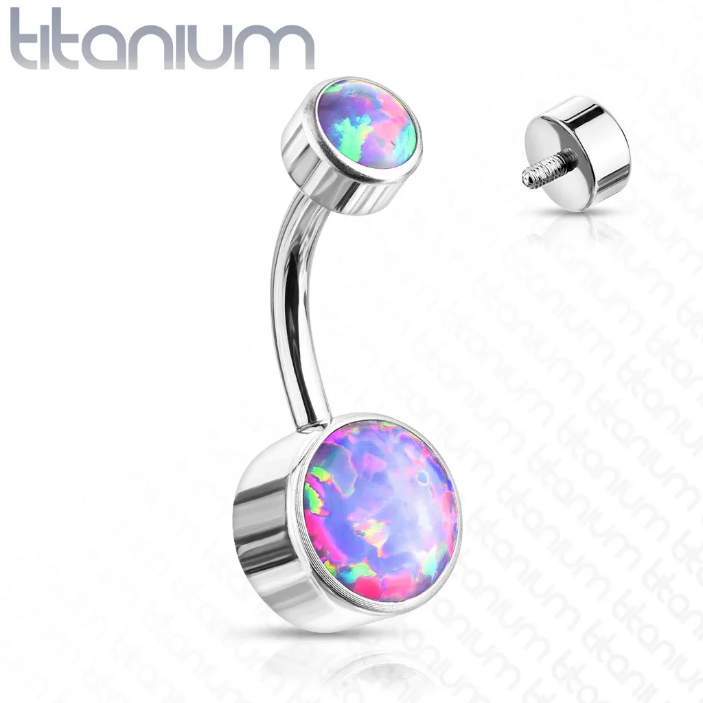 6 mm Opal Bezel Set Solid Titanium Belly Button Rings