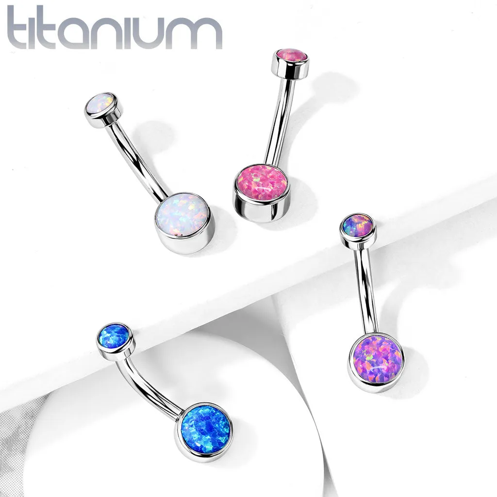 6 mm Opal Bezel Set Solid Titanium Belly Button Rings