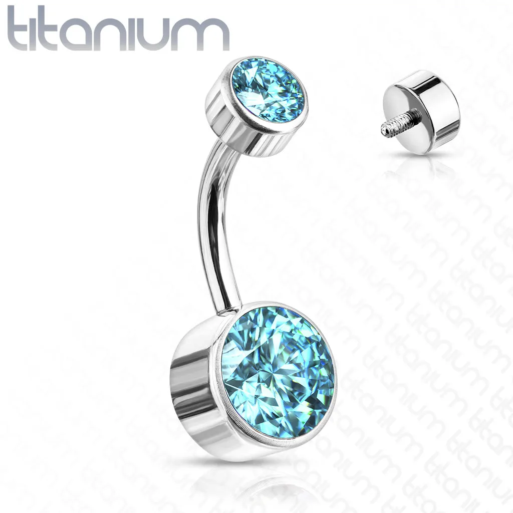 6 mm Or 8 mm Crystal Bezel Set Implant Grade Solid Titanium Belly Button Rings
