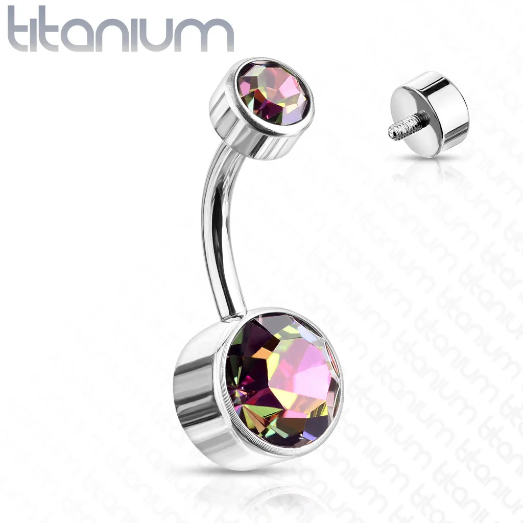 6 mm Or 8 mm Crystal Bezel Set Implant Grade Solid Titanium Belly Button Rings