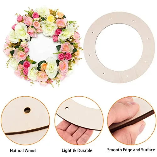 6 Pcs Wooden Wreath Frames for Crafts Unfinished Wooden Craft Floral Hoop Rings DIY Christmas Garland Wood Hanging Decorations for DIY Christmas