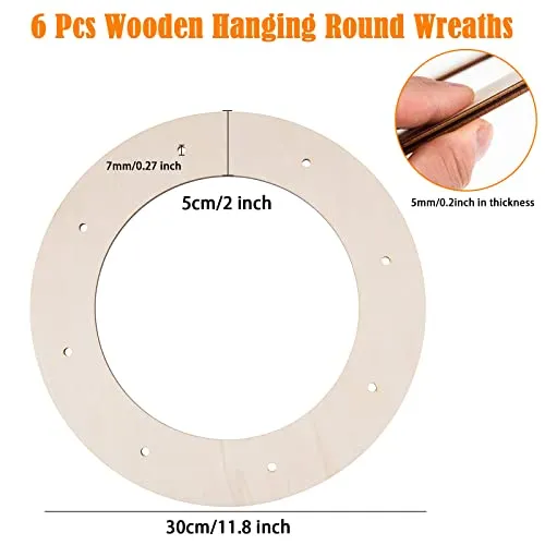 6 Pcs Wooden Wreath Frames for Crafts Unfinished Wooden Craft Floral Hoop Rings DIY Christmas Garland Wood Hanging Decorations for DIY Christmas