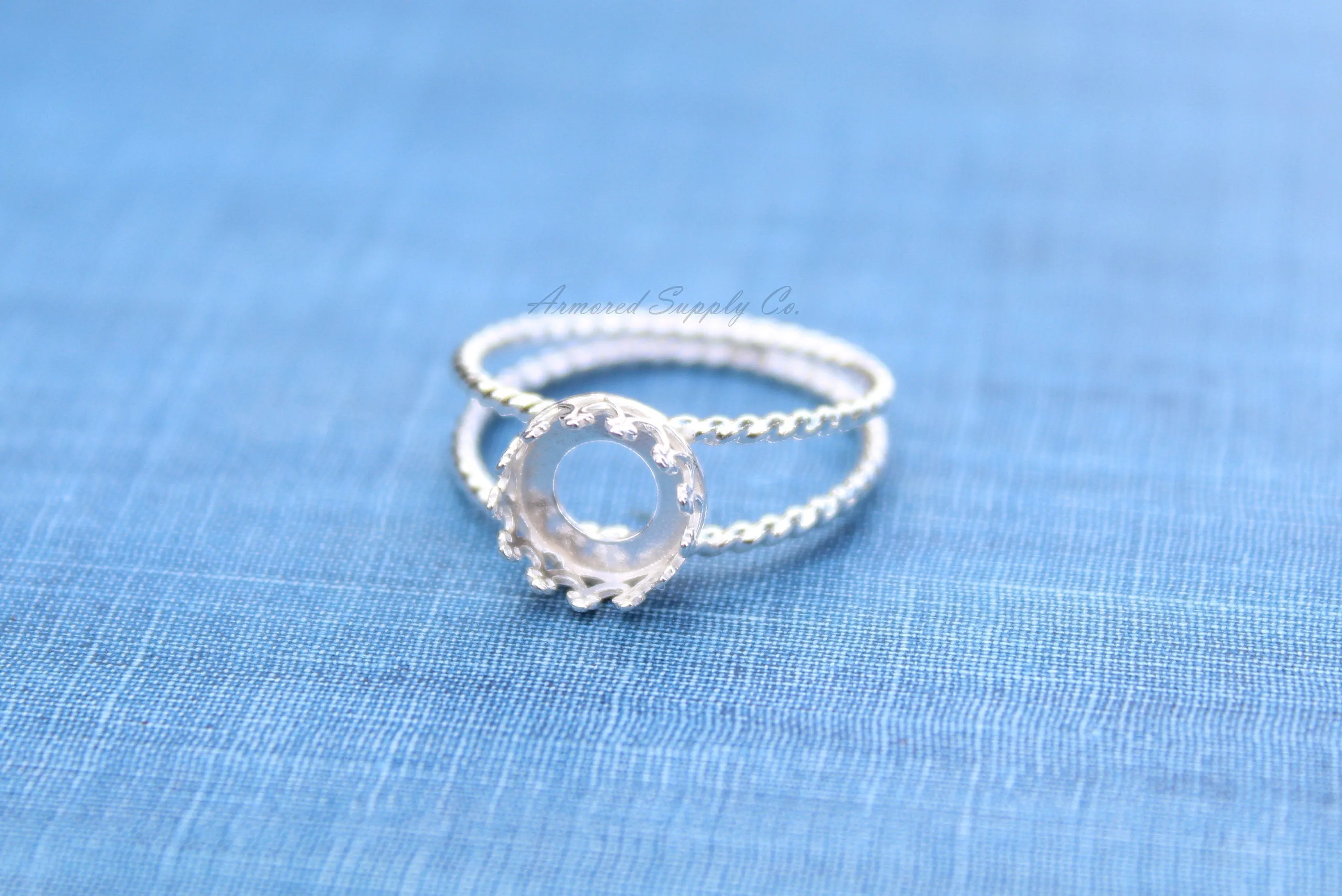 6mm Crown Bezel Sterling Silver Double Rope Band Ring blank