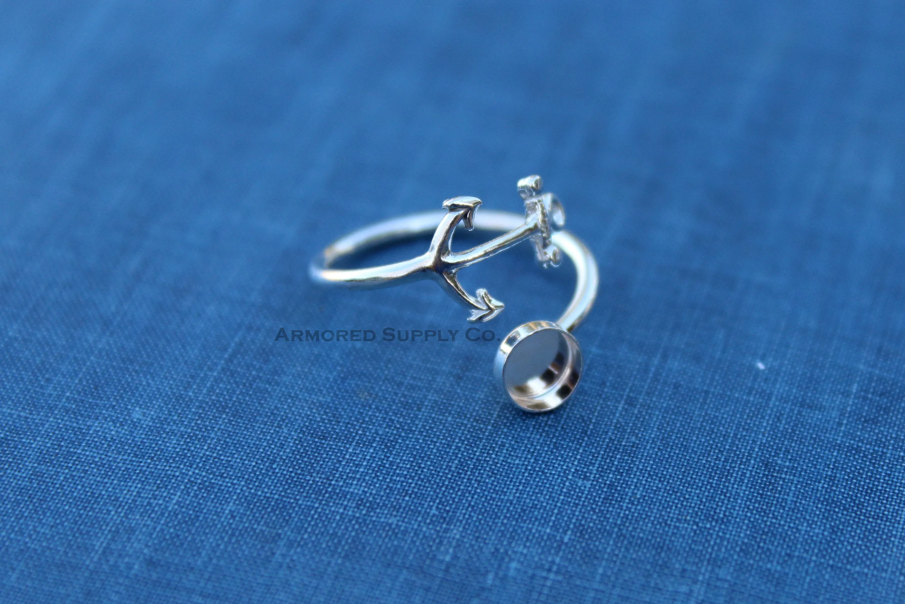 6mm Silver Anchor Wrap Bypass Adjustable Bezel Ring blank