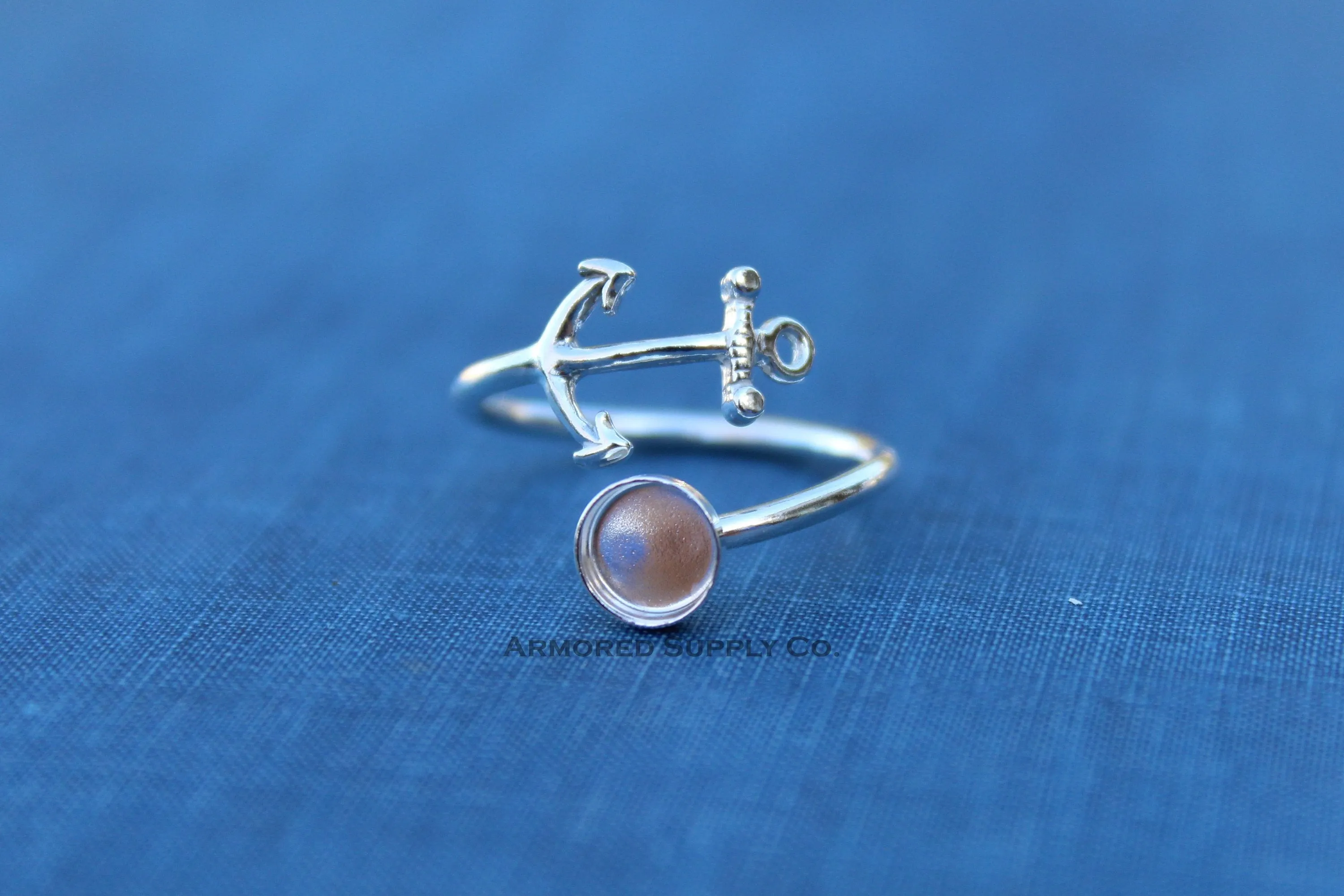 6mm Silver Anchor Wrap Bypass Adjustable Bezel Ring blank