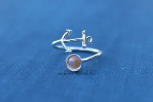 6mm Silver Anchor Wrap Bypass Adjustable Bezel Ring blank