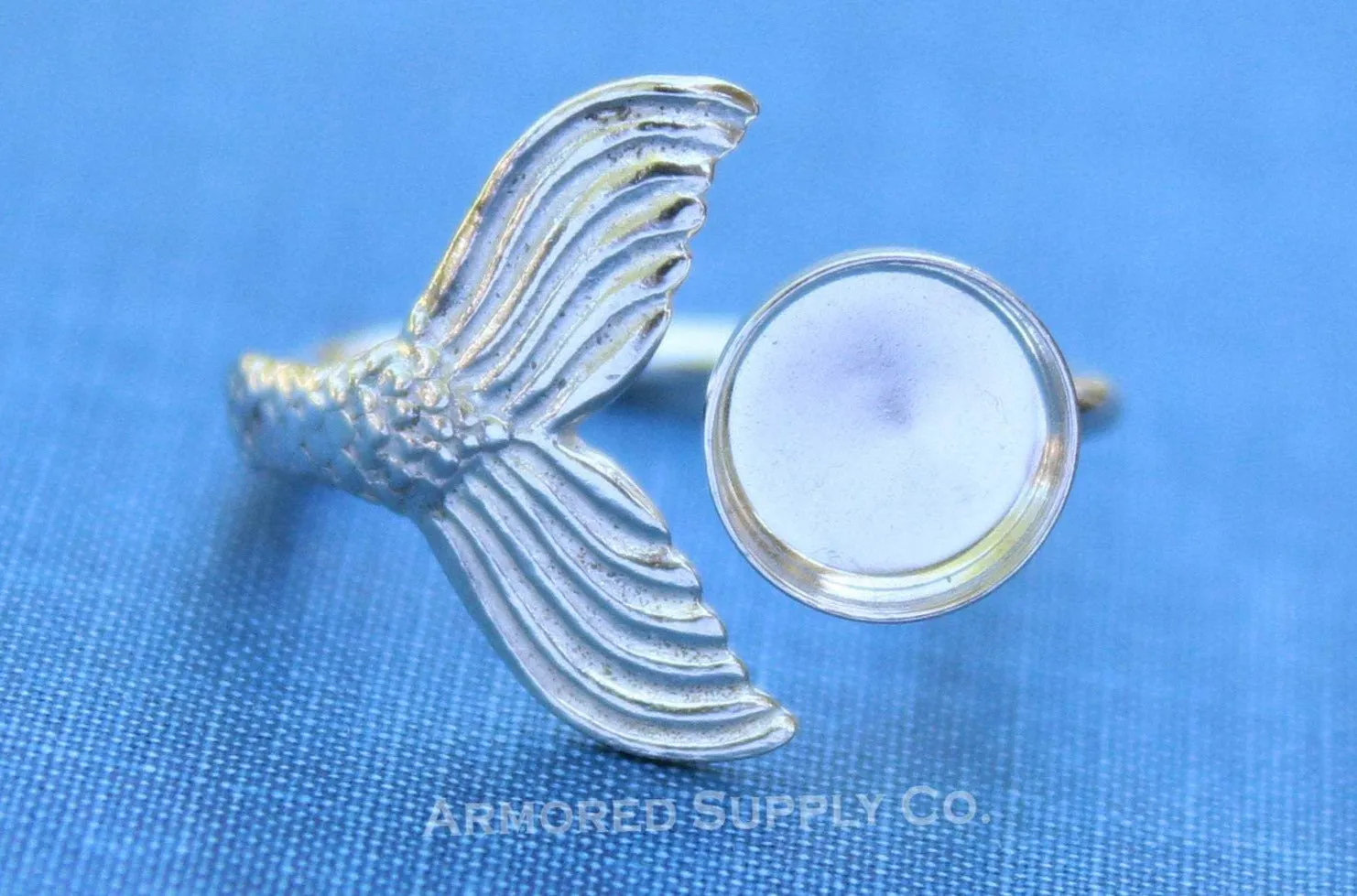 6mm Silver Mermaid Tail Open Adjustable Bezel Ring blank
