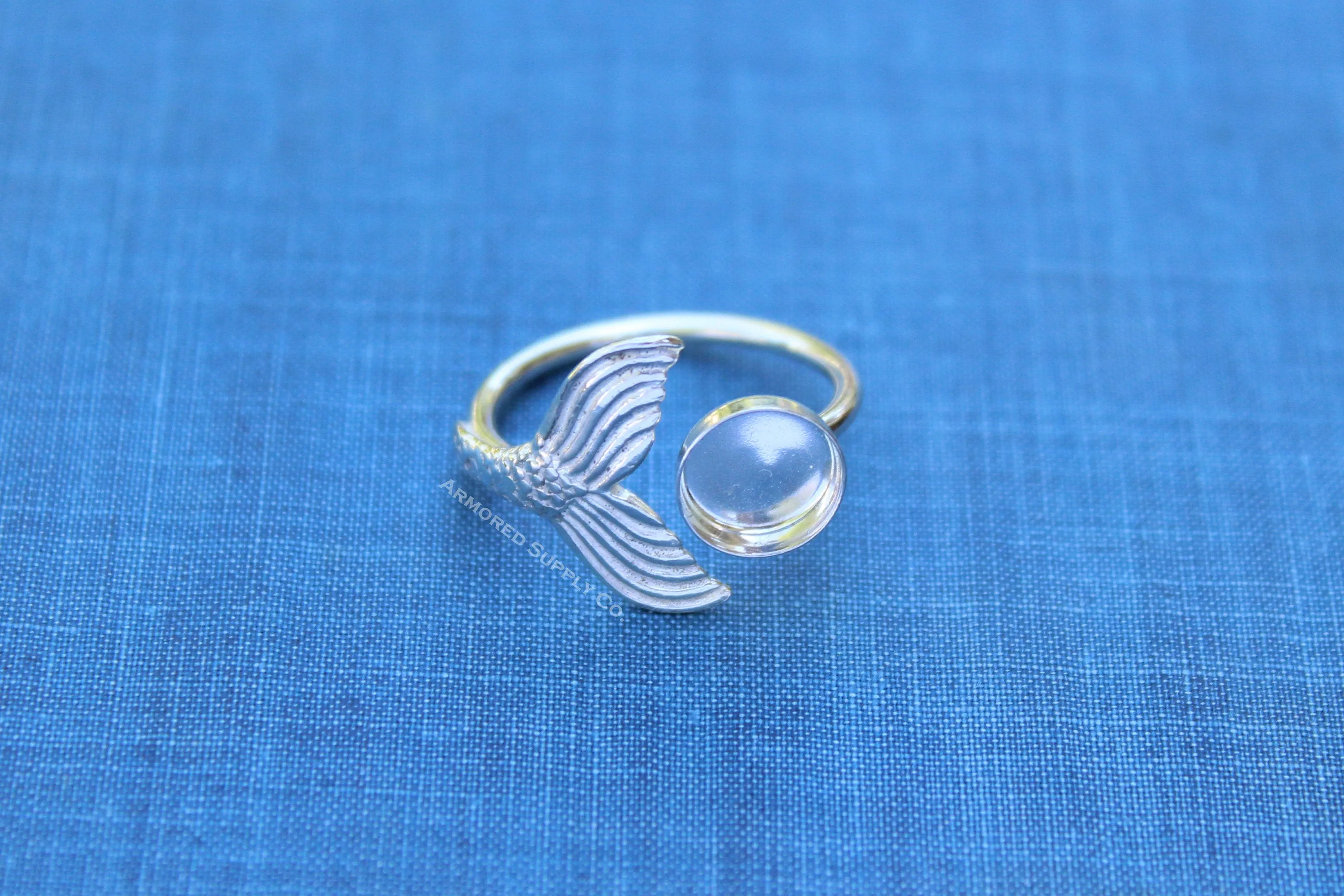 6mm Silver Mermaid Tail Open Adjustable Bezel Ring blank