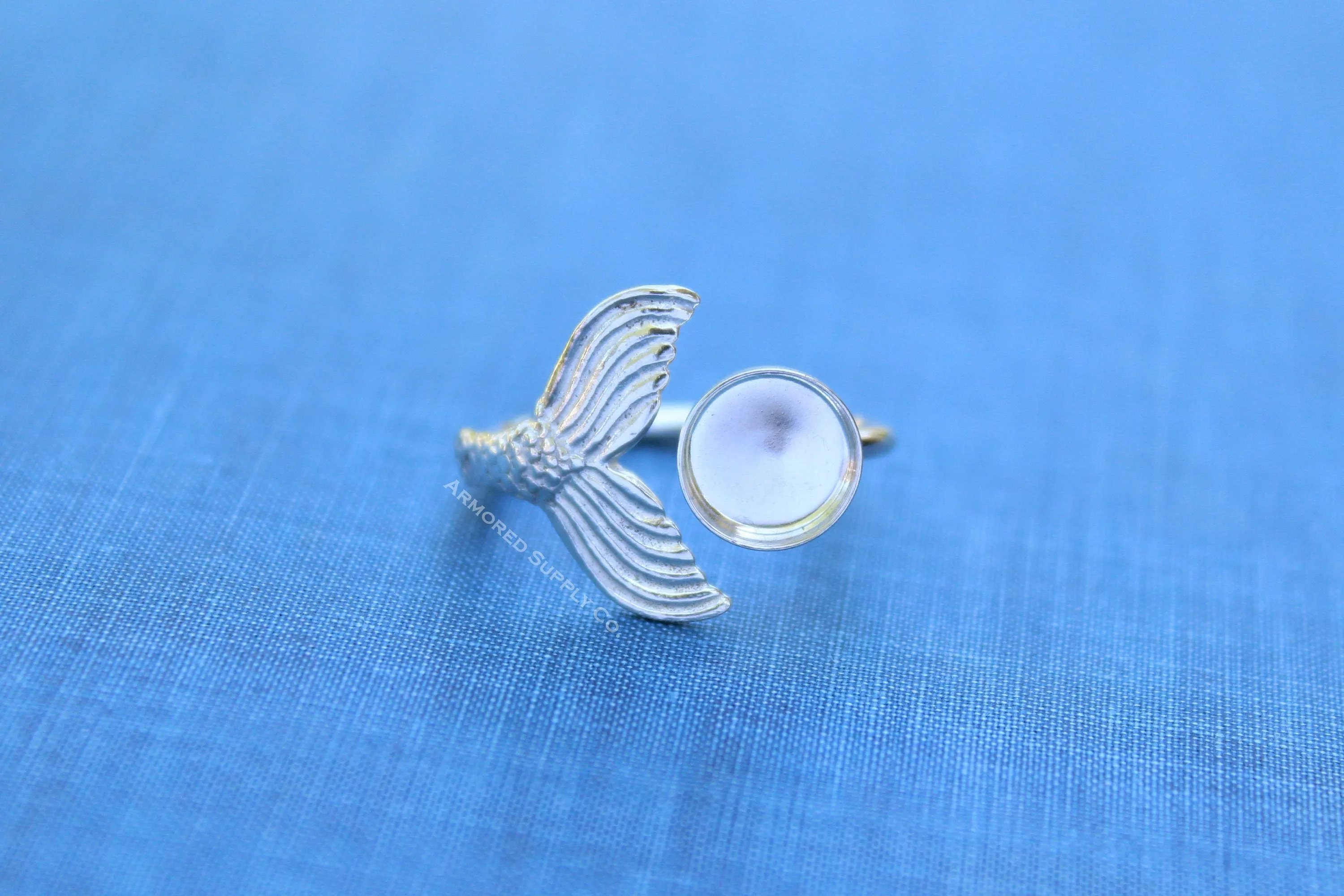 6mm Silver Mermaid Tail Open Adjustable Bezel Ring blank