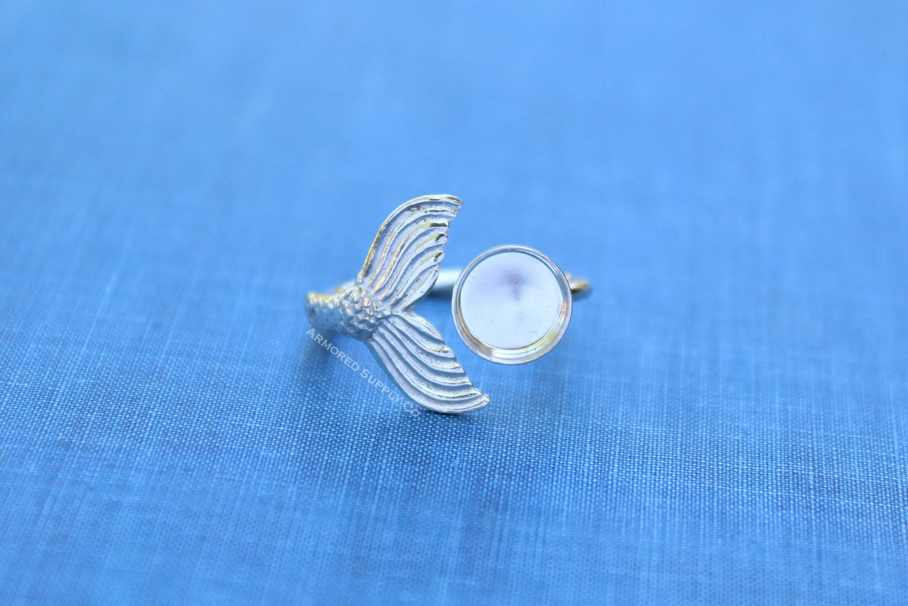 6mm Silver Mermaid Tail Open Adjustable Bezel Ring blank